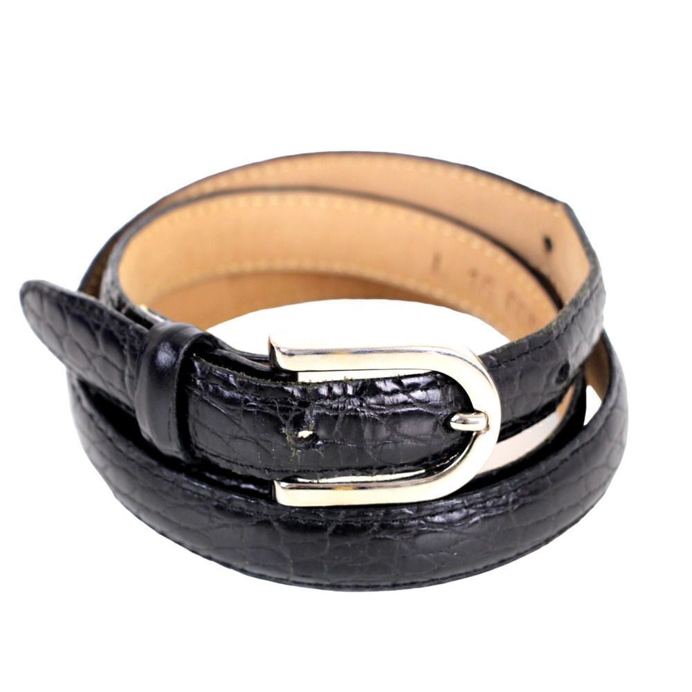 Eddie Bauer PATENT BLACK REAL LEATHER 3/4"Wd SKINNY DRESS CASUAL BELT Sz L (F7
